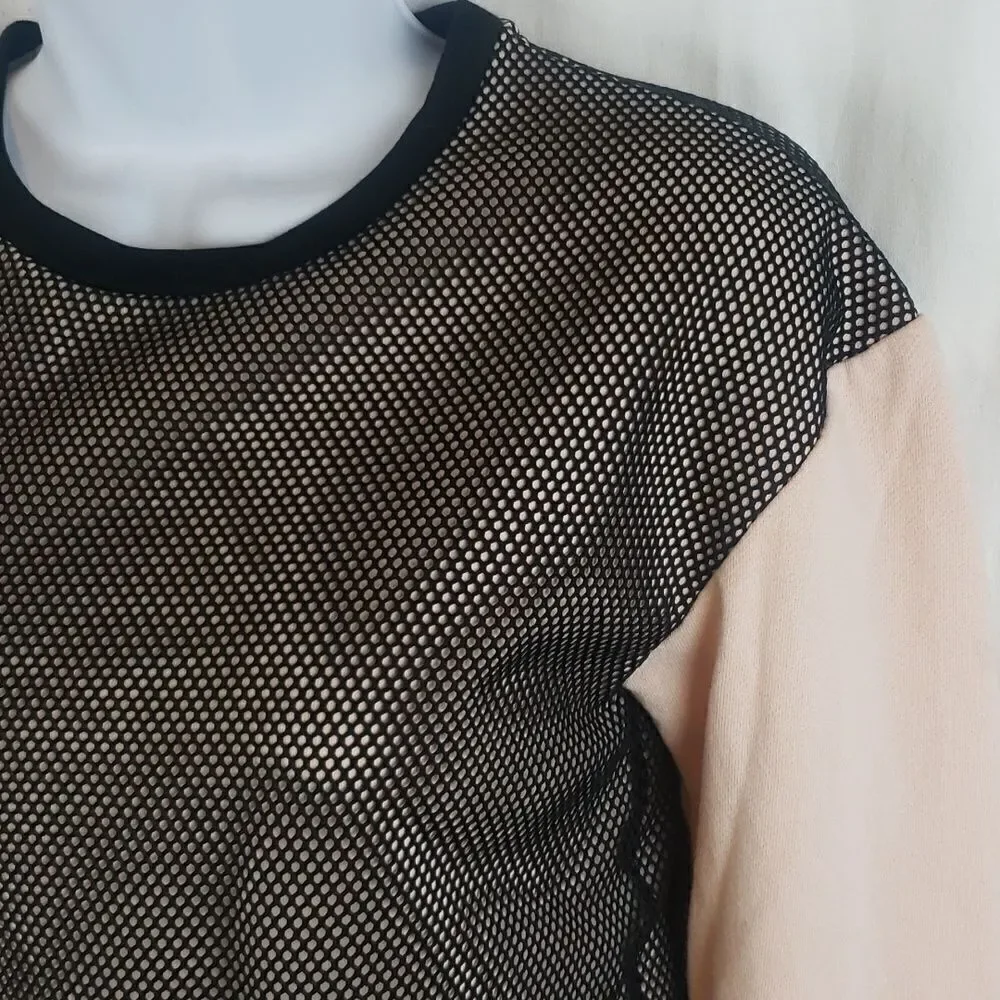 Guess Women's 10 Mesh & Pink Cropped Sweater